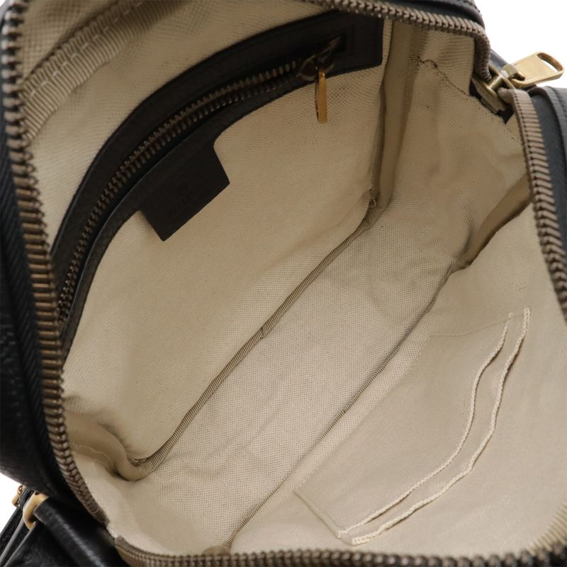 Gucci Print Messenger Bag Shoulder Bag Crossbody Leather Black Gold Hardware