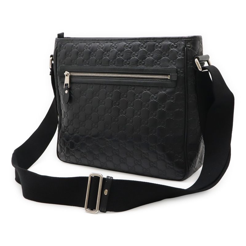 Guccissima Sherry Line Shoulder Bag Messenger Bag Rubber Coated Leather Black