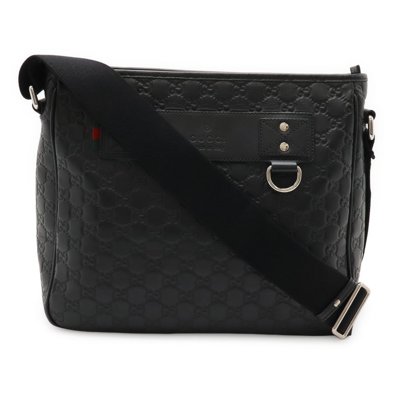 Guccissima Sherry Line Shoulder Bag Messenger Bag Rubber Coated Leather Black