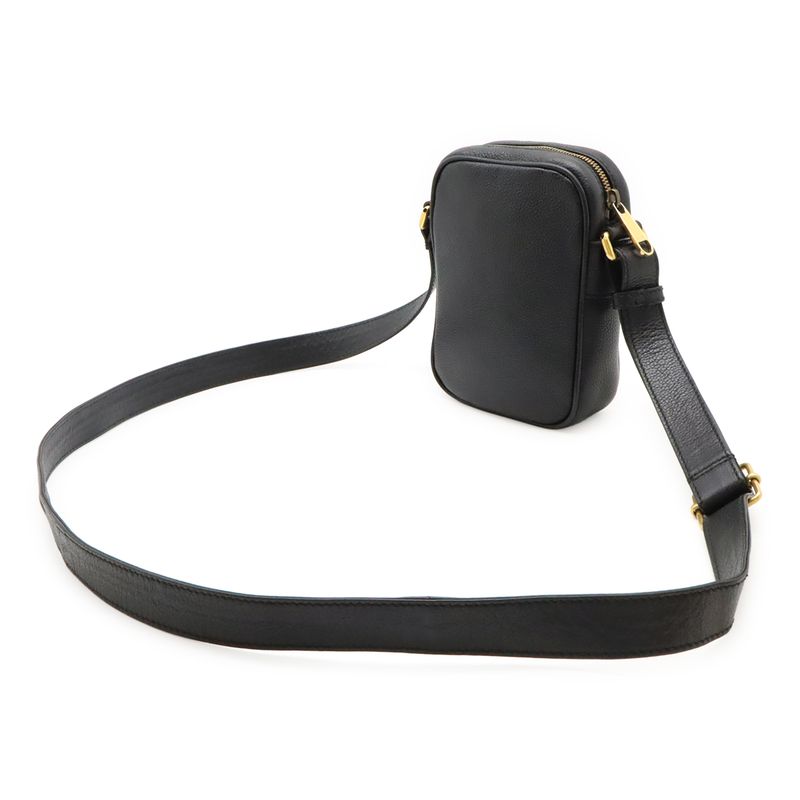 Gucci Printed Logo Shoulder Bag Pochette Mini Bag Crossbody Leather Black Gold