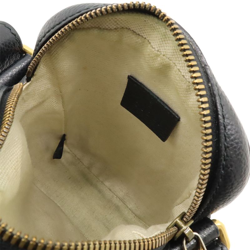 Gucci Printed Logo Shoulder Bag Pochette Mini Bag Crossbody Leather Black Gold