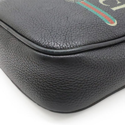 Gucci Printed Logo Shoulder Bag Pochette Mini Bag Crossbody Leather Black Gold