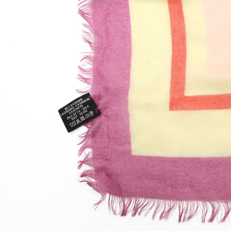 Chanel Logo Coco Mark Stole Shawl Large Size Fringe 80% Cashmere 20% Silk Pink