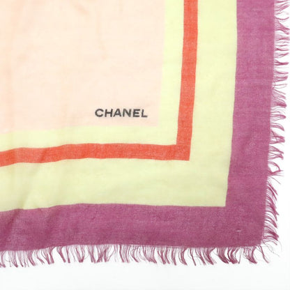 Chanel Logo Coco Mark Stole Shawl Large Size Fringe 80% Cashmere 20% Silk Pink