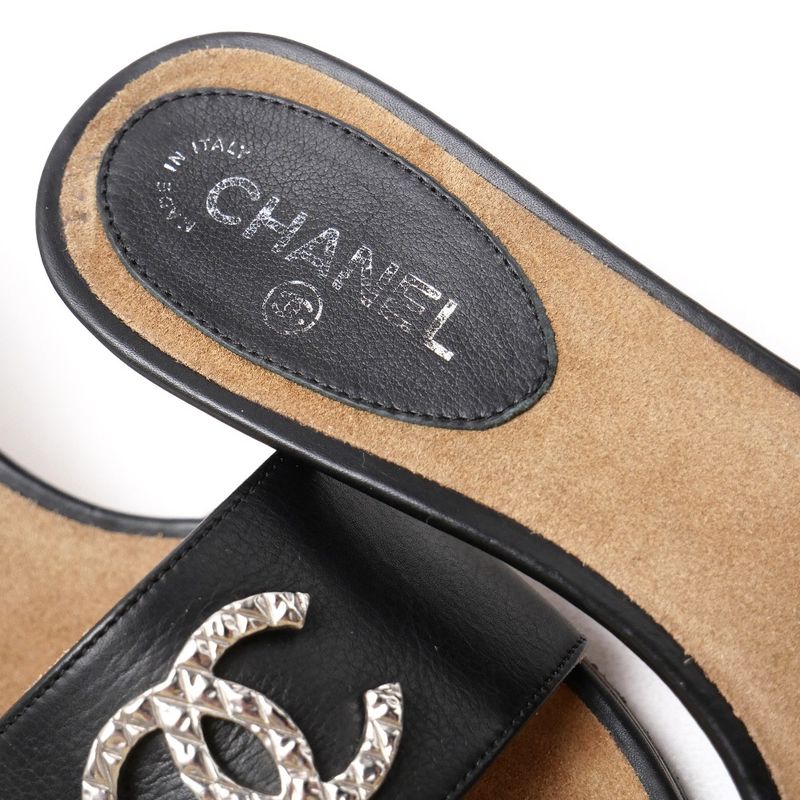 Chanel Mules Size 35 1 2 C CC Coco Mark Heel Leather Sandals Shoes 20251105
