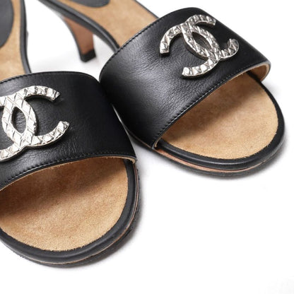 Chanel Mules Size 35 1 2 C CC Coco Mark Heel Leather Sandals Shoes 20251105