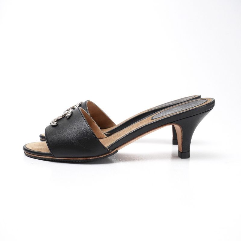 Chanel Mules Size 35 1 2 C CC Coco Mark Heel Leather Sandals Shoes 20251105