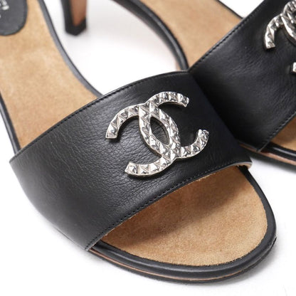 Chanel Mules Size 35 1 2 C CC Coco Mark Heel Leather Sandals Shoes 20251105