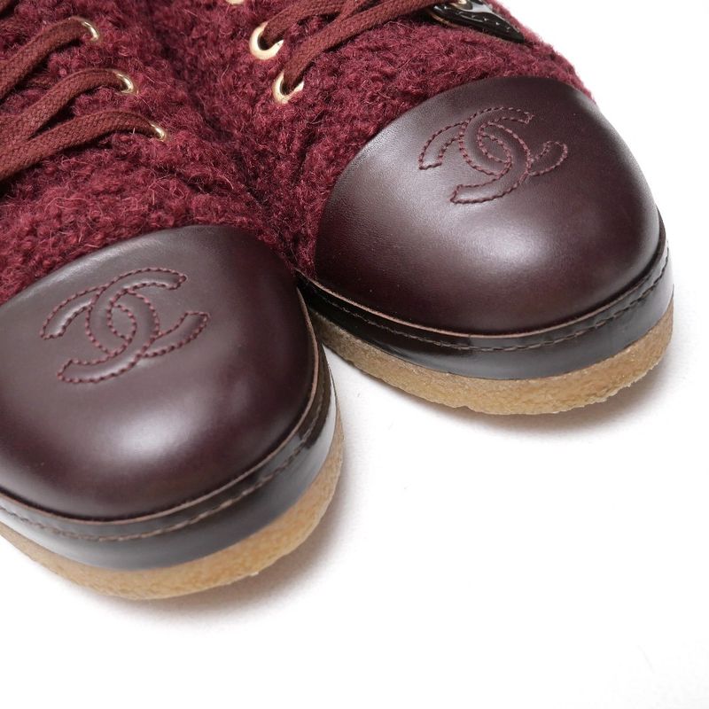 Chanel Sneakers Size 37 CC Coco Mark Tweed Leather Cutting High Cut Cap Toe