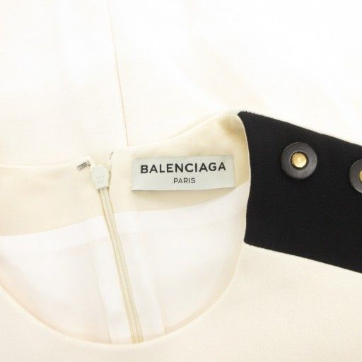 Balenciaga Nories Dress Bicolor Knee Length 34 White Black 393263 GV - GY19