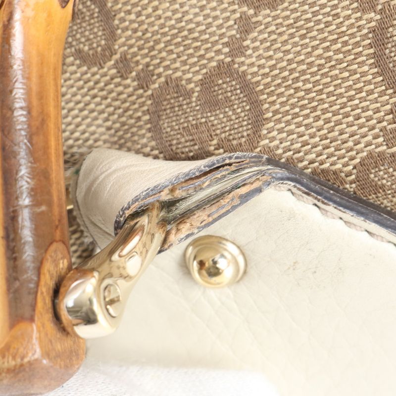 Gucci GG Canvas Bamboo Handbag 282317 Leather Tote Genuine Leather Brown Women