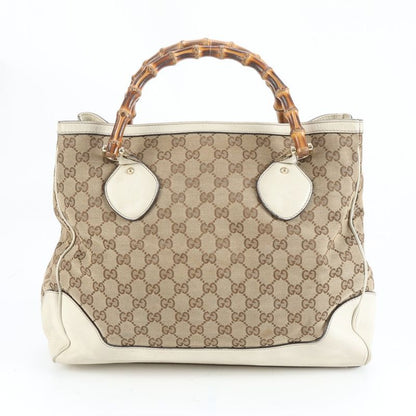 Gucci GG Canvas Bamboo Handbag 282317 Leather Tote Genuine Leather Brown Women