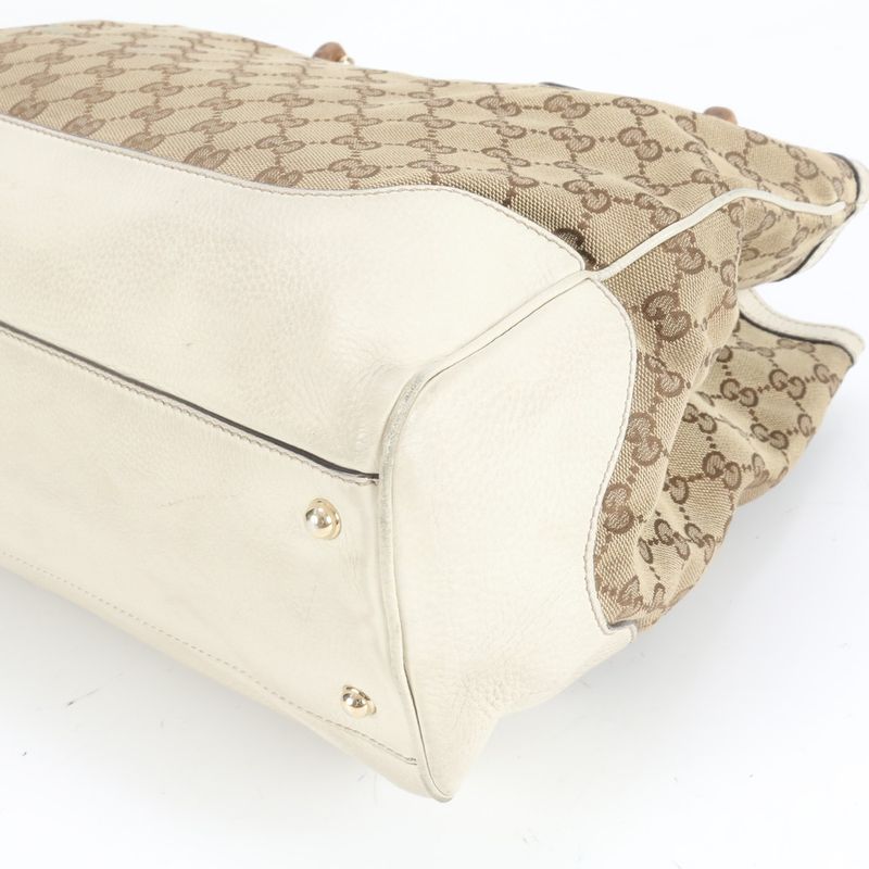 Gucci GG Canvas Bamboo Handbag 282317 Leather Tote Genuine Leather Brown Women