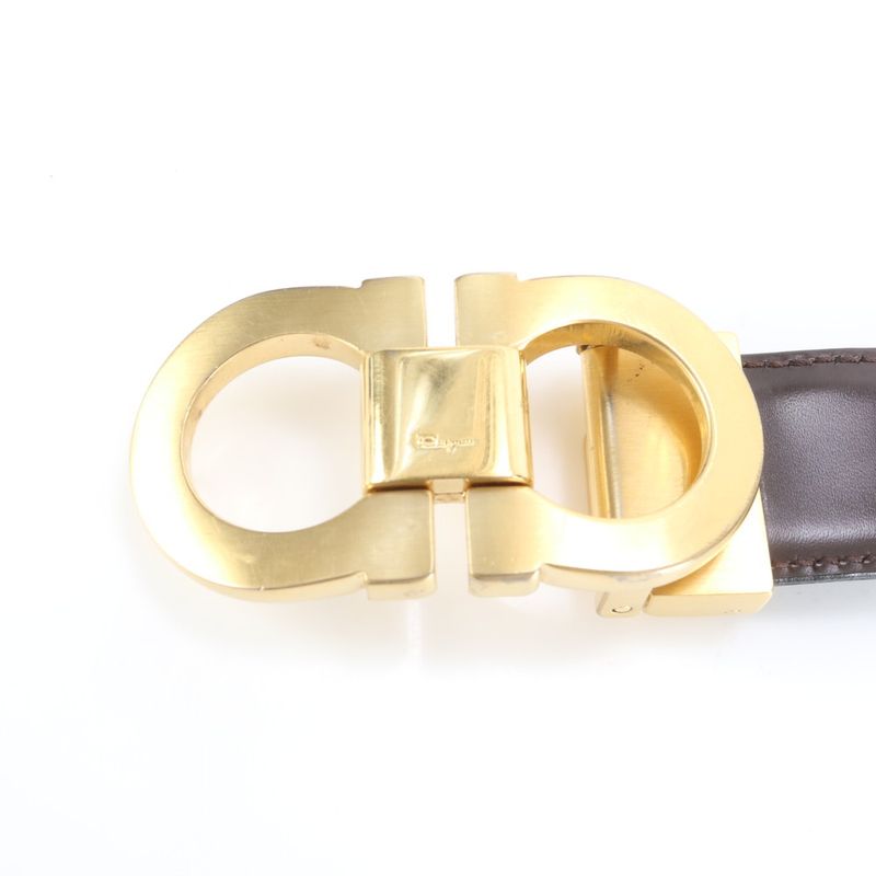 Gucci Double Gancini Buckle Leather Belt Black Gold Fashion Fashionable Men's