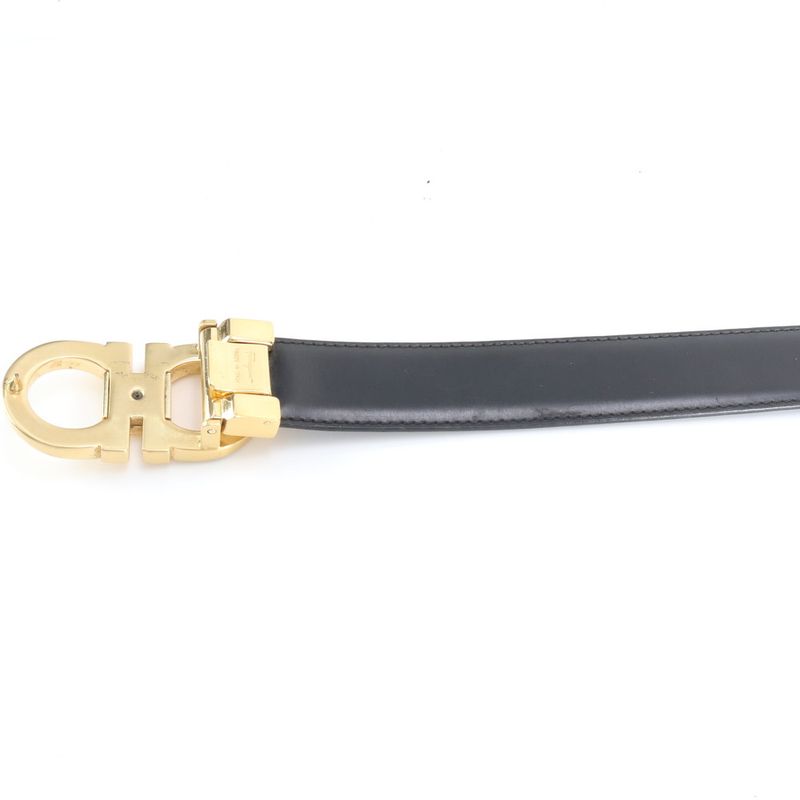 Gucci Double Gancini Buckle Leather Belt Black Gold Fashion Fashionable Men's