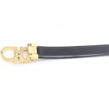 Gucci Double Gancini Buckle Leather Belt Black Gold Fashion Fashionable Men's
