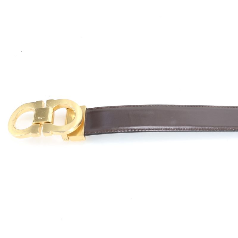 Gucci Double Gancini Buckle Leather Belt Black Gold Fashion Fashionable Men's
