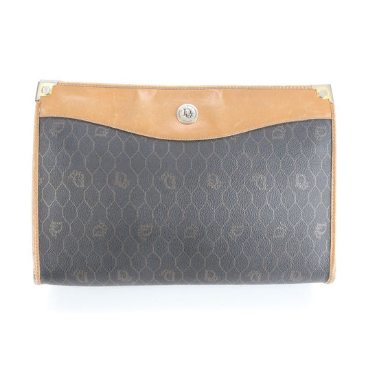 Christian Dior Honeycomb Pattern Leather Clutch Bag Hand Second Pouch Women EEM