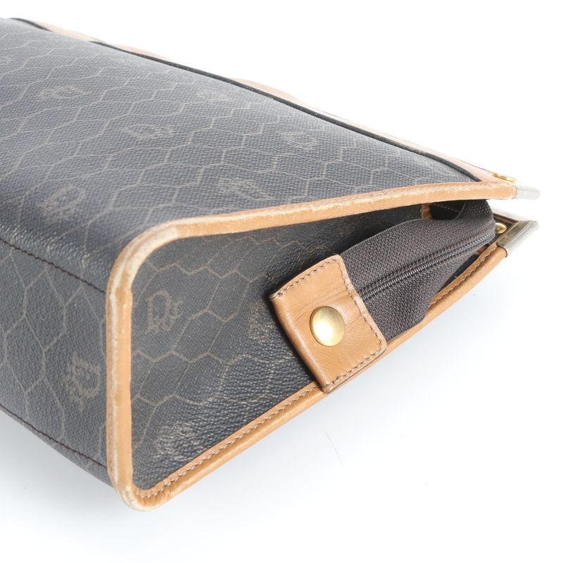 Christian Dior Honeycomb Pattern Leather Clutch Bag Hand Second Pouch Women EEM