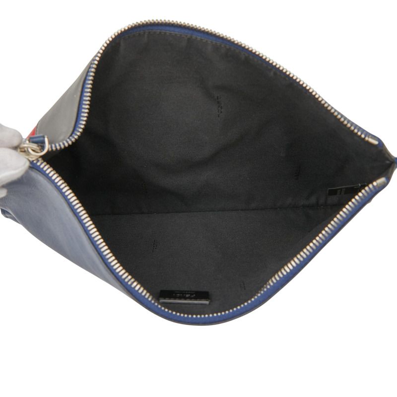 Fendi Bag Bugs Monster 7n0078 Blue Grey Red Leather Women's Fendi