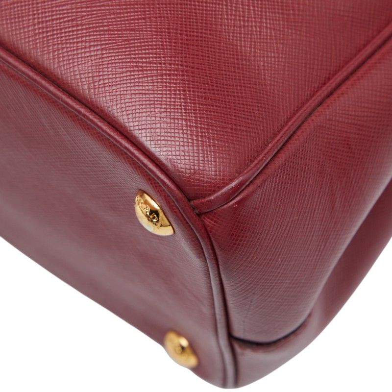 Prada Triangle Logo Plate Handbag Shoulder Bag 2WAY Wine Red Bordeaux Saffiano