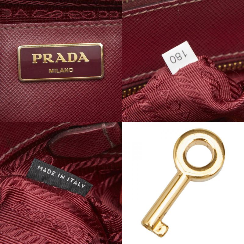 Prada Triangle Logo Plate Handbag Shoulder Bag 2WAY Wine Red Bordeaux Saffiano