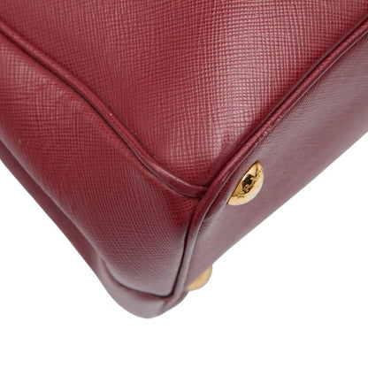 Prada Triangle Logo Plate Handbag Shoulder Bag 2WAY Wine Red Bordeaux Saffiano