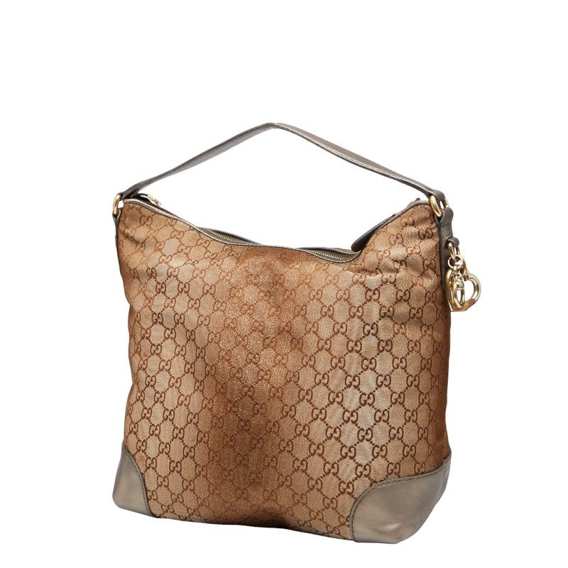 Gucci GG Canvas Heart Bit Bamboo One Shoulder Bag 269958 Brown Canvas Leather