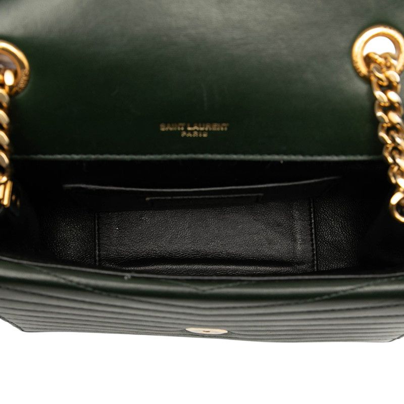 Saint Laurent Logo Chain Shoulder Bag Green Gold Leather Women Saint Laurent