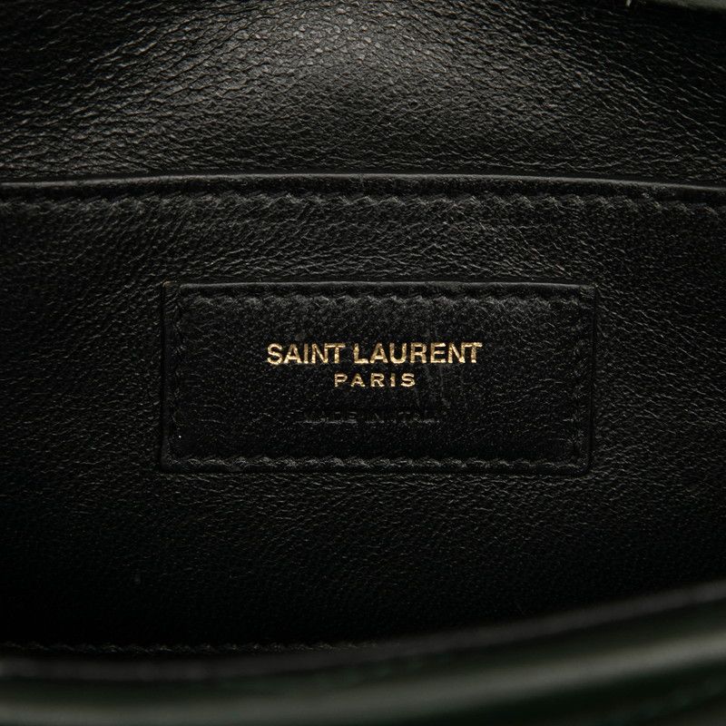 Saint Laurent Logo Chain Shoulder Bag Green Gold Leather Women Saint Laurent
