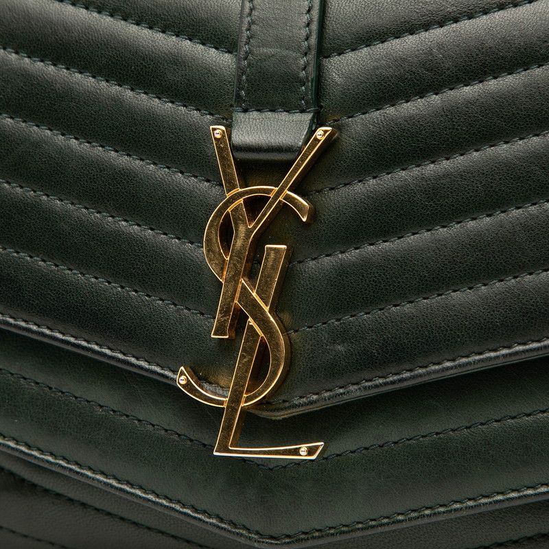 Saint Laurent Logo Chain Shoulder Bag Green Gold Leather Women Saint Laurent
