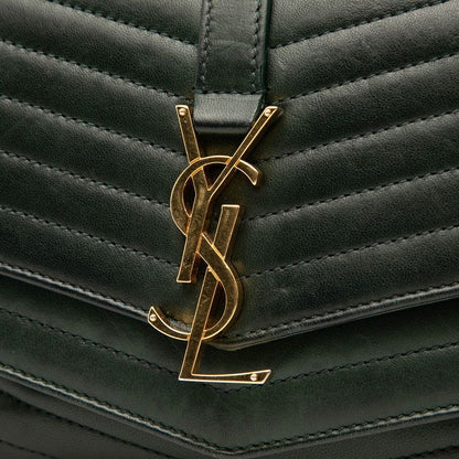 Saint Laurent Logo Chain Shoulder Bag Green Gold Leather Women Saint Laurent