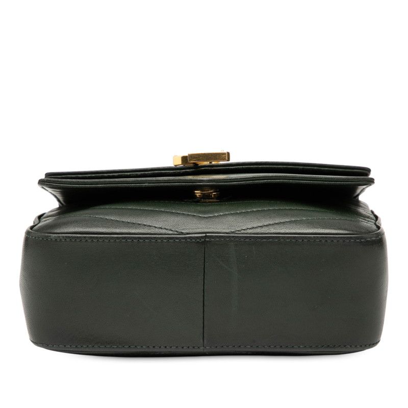 Saint Laurent Logo Chain Shoulder Bag Green Gold Leather Women Saint Laurent