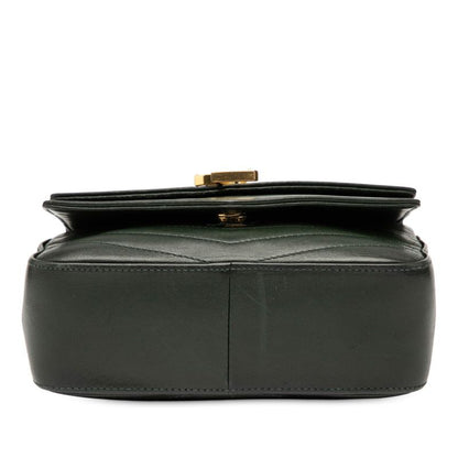 Saint Laurent Logo Chain Shoulder Bag Green Gold Leather Women Saint Laurent