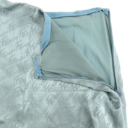 Fendi 22ss Logo Jacquard Silk Skirt Fq7226 Ajdo Sac Blue 38
