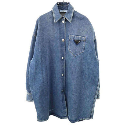 Prada Logo Plate Oversize D Organic Denim Shirt Gfc036 Indigo 38
