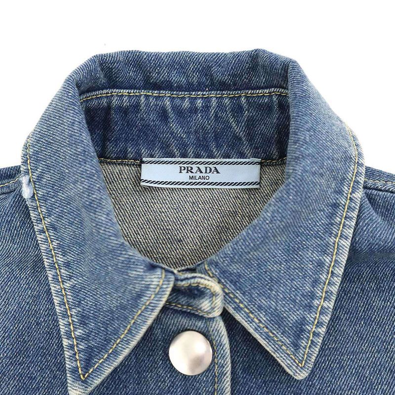 Prada Logo Plate Oversize D Organic Denim Shirt Gfc036 Indigo 38