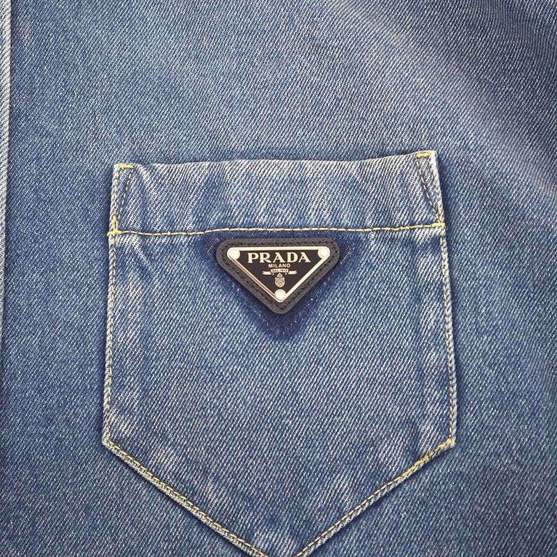 Prada Logo Plate Oversize D Organic Denim Shirt Gfc036 Indigo 38