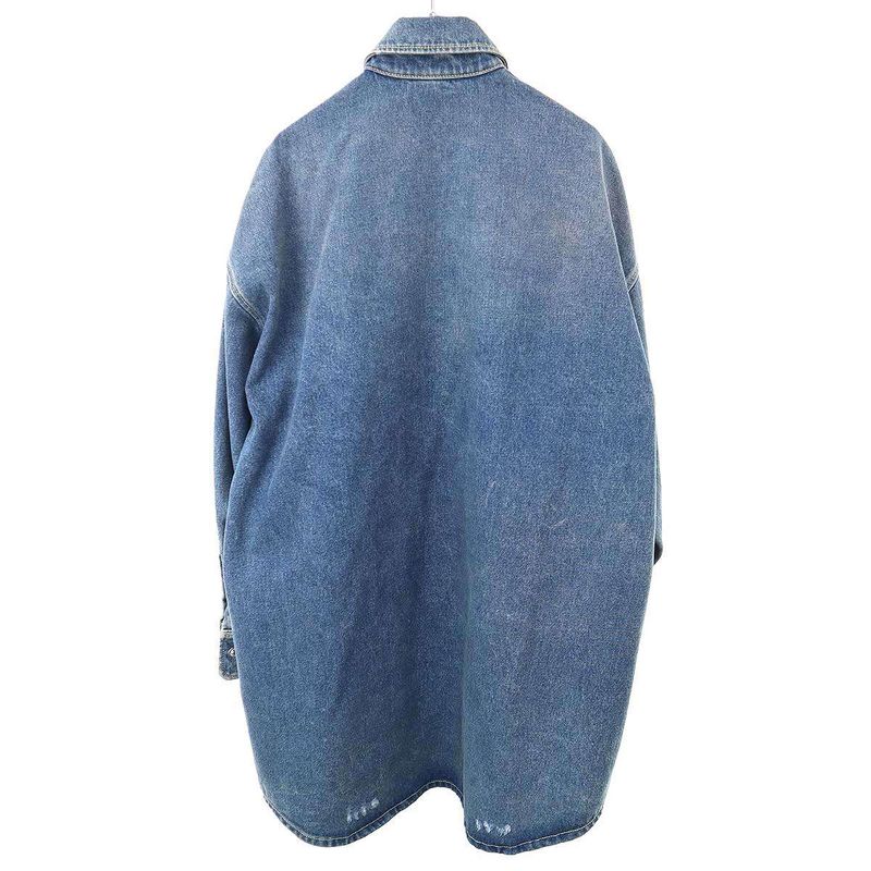 Prada Logo Plate Oversize D Organic Denim Shirt Gfc036 Indigo 38