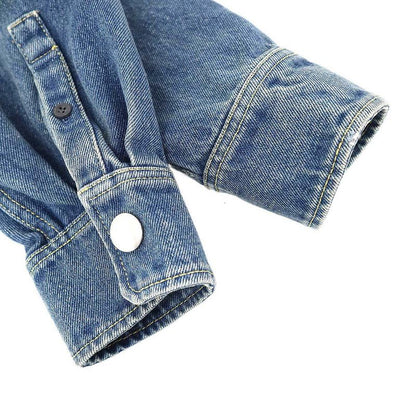 Prada Logo Plate Oversize D Organic Denim Shirt Gfc036 Indigo 38