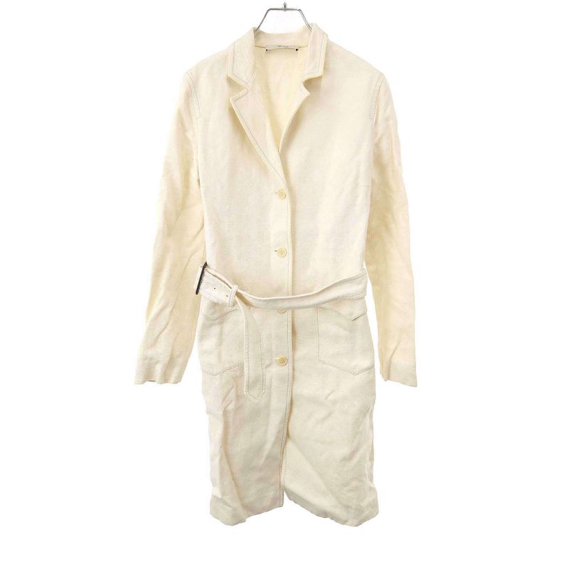 Prada 2000's Cotton Linen Belted Coat White 42