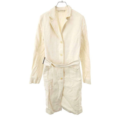 Prada 2000's Cotton Linen Belted Coat White 42