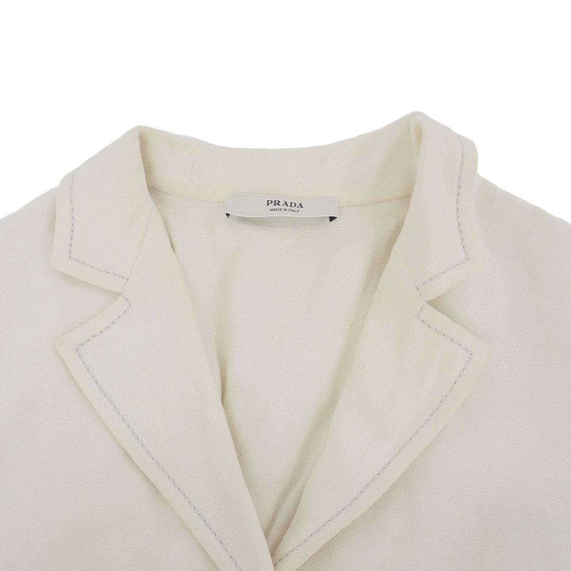 Prada 2000's Cotton Linen Belted Coat White 42