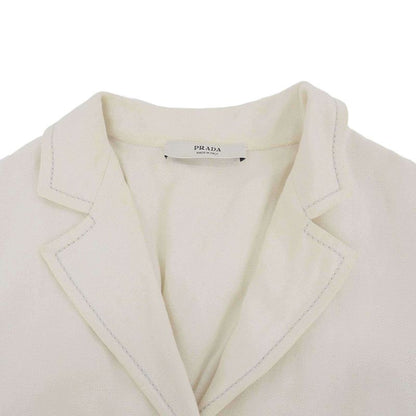 Prada 2000's Cotton Linen Belted Coat White 42