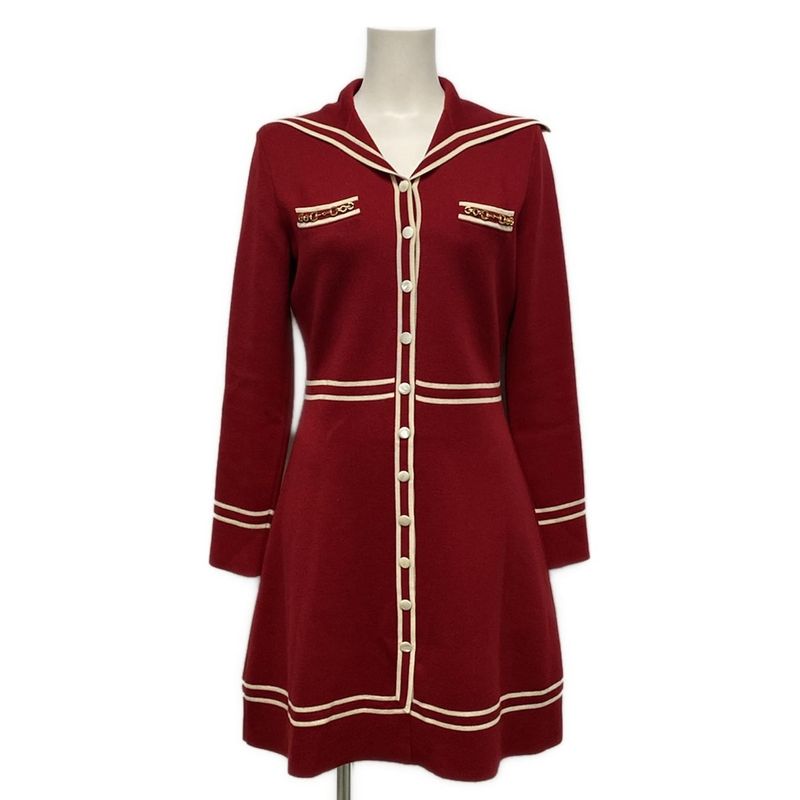 Gucci Dress Size S Women - 644564 Red And Ivory Long Sleeves/long/horsebit Wool