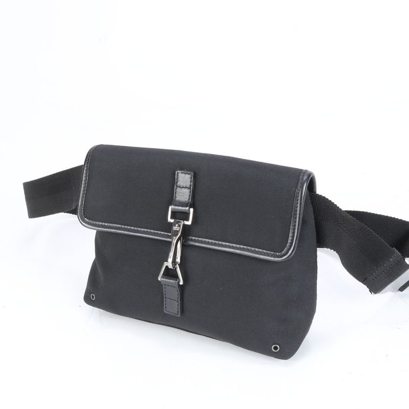 Gucci 92543 Leather Canvas Waist Bag With Control Card Waist Pouch Black Men's