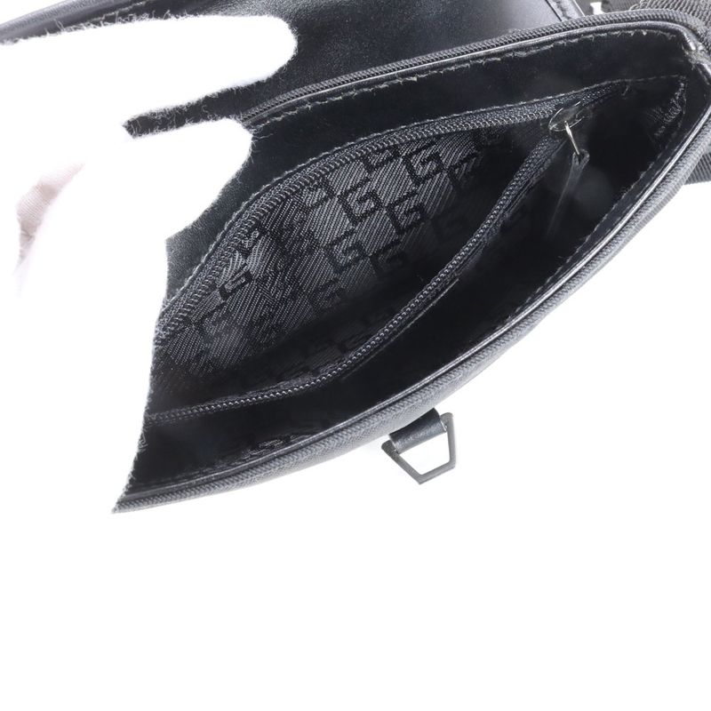 Gucci 92543 Leather Canvas Waist Bag With Control Card Waist Pouch Black Men's