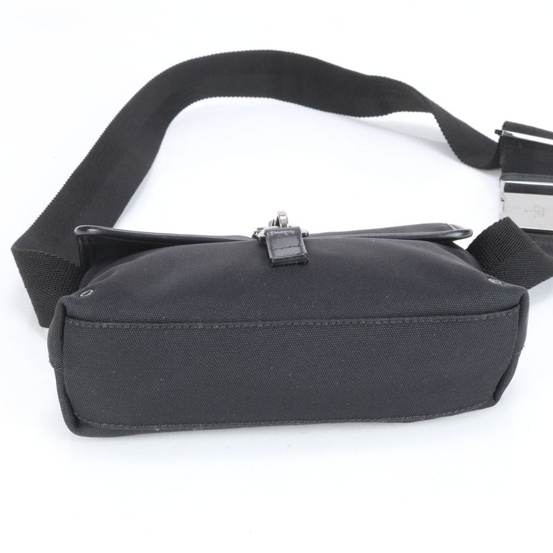 Gucci 92543 Leather Canvas Waist Bag With Control Card Waist Pouch Black Men's