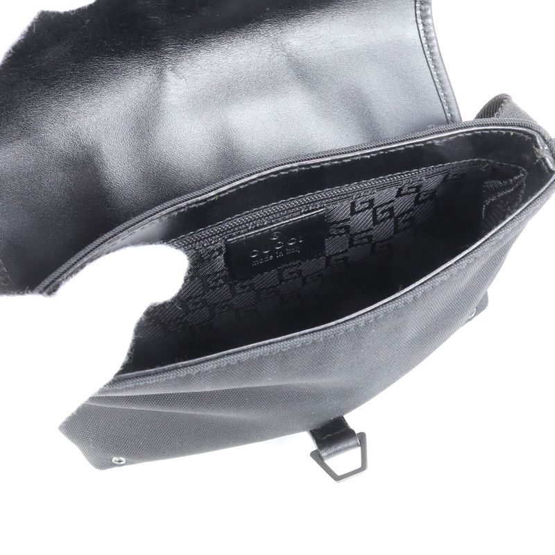 Gucci 92543 Leather Canvas Waist Bag With Control Card Waist Pouch Black Men's