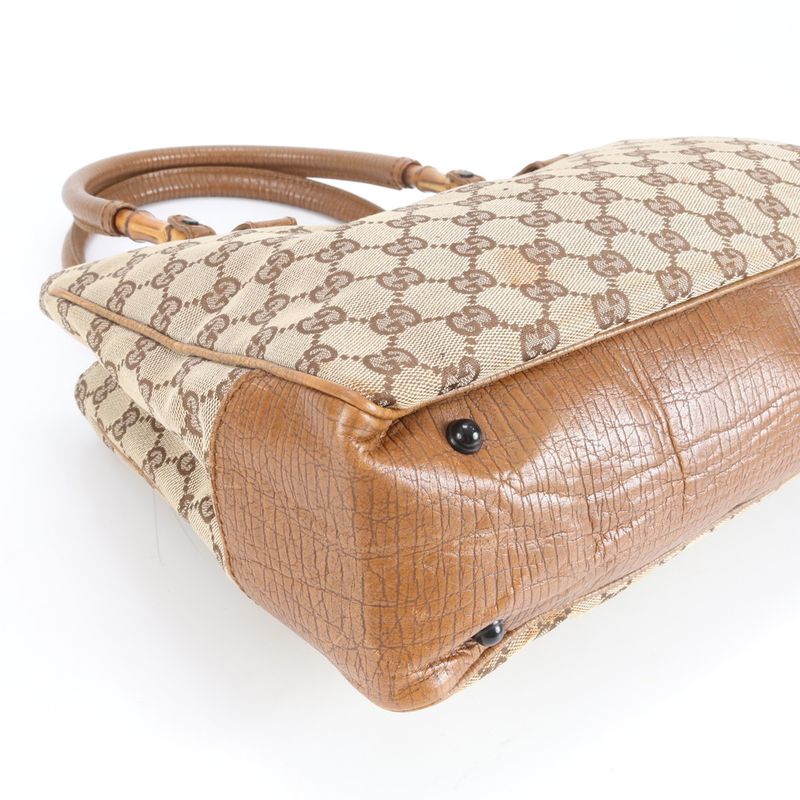 Gucci GG Canvas Bamboo 112526 Leather Tote Bag Shoulder Hand Brown Women's ECM